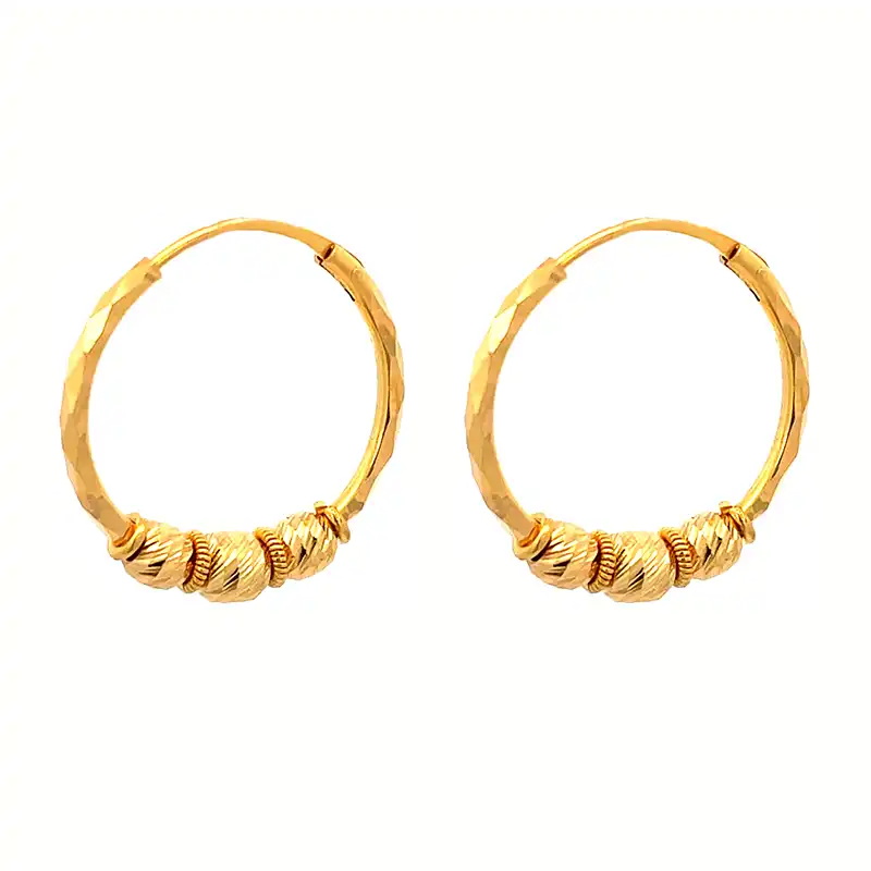 Stunning beaded 22k Gold Hoop Earrings