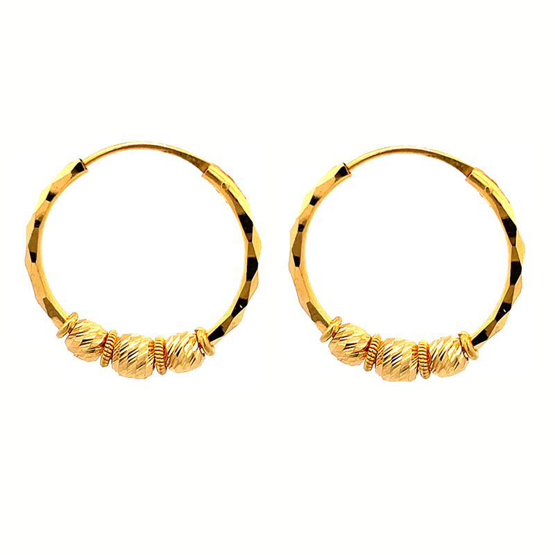 Stunning beaded 22k Gold Hoop Earrings