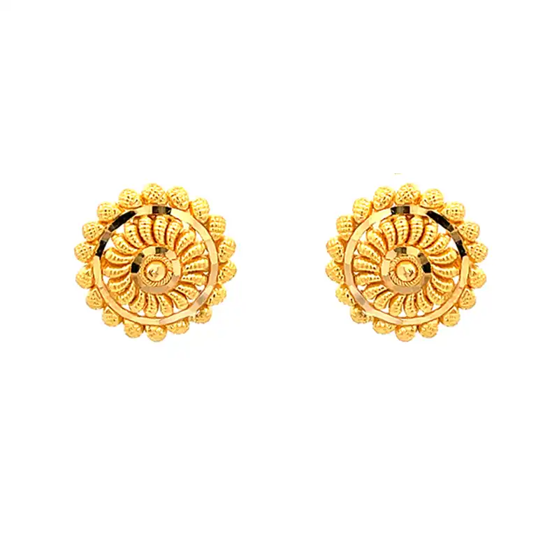 Captivating Round Ear Studs -22K Gold