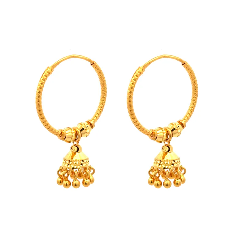 22K Gold Hoop Earrings with bells - 20 mm