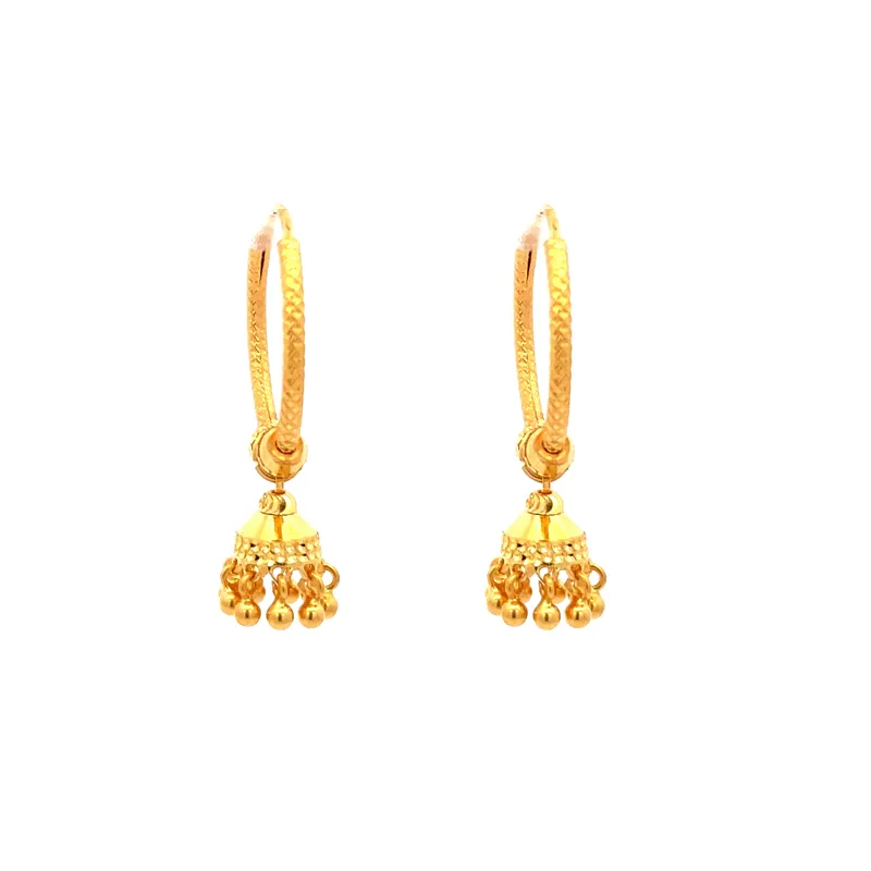 22K Gold Hoop Earrings with bells - 20 mm