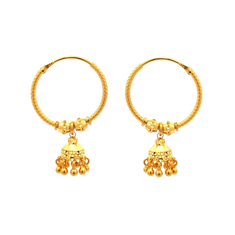 22K Gold Hoop Earrings with bells - 20 mm