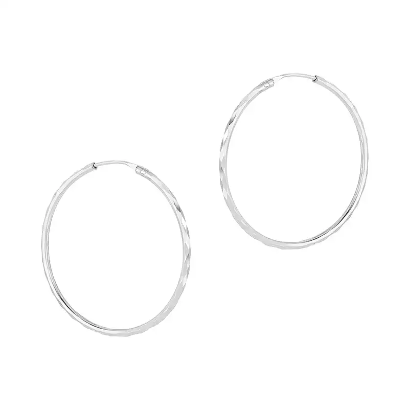 18K White Gold Hammered Hoop Earrings