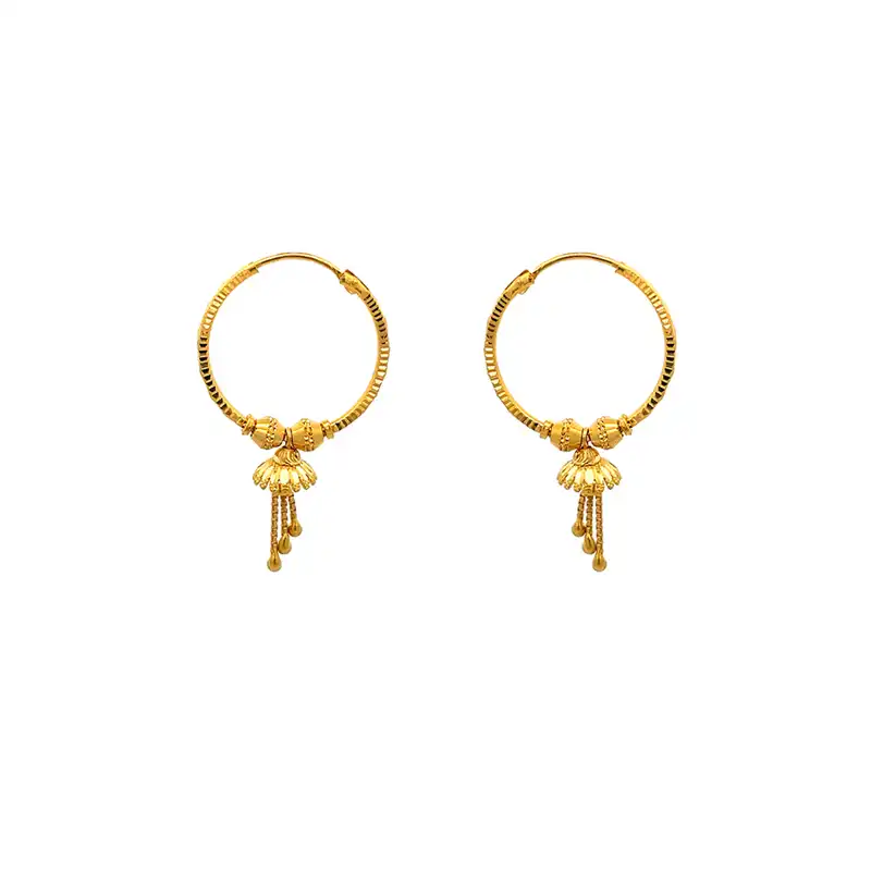 22K Gold Hoops with tassles