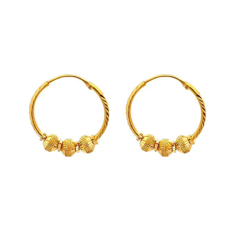 22K Yellow Gold Hoop Earrings - Diameter 23 mm