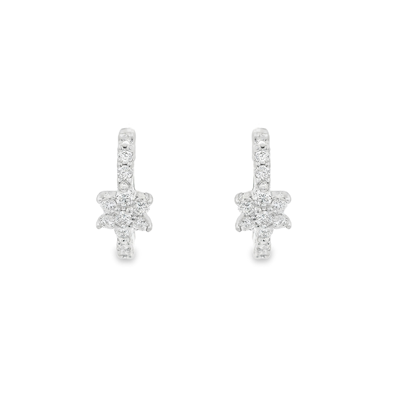 Elegant Diamond Flower Earrings - Huggies