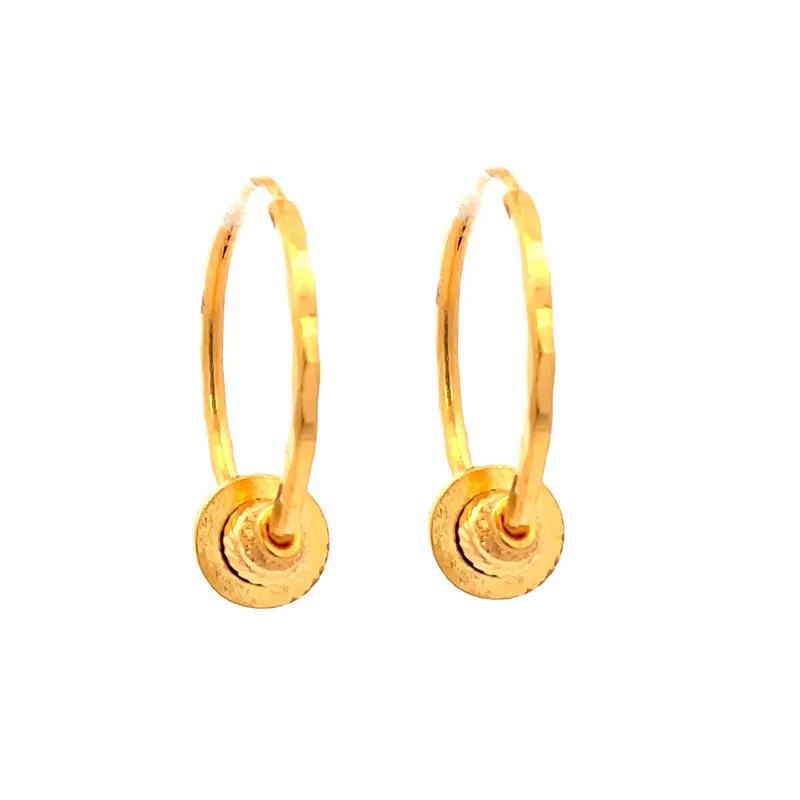 22K Yellow Gold Hoop Earrings - 23 mm