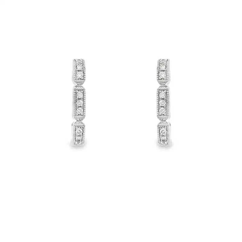 18K White Gold Diamond Huggies Earrings