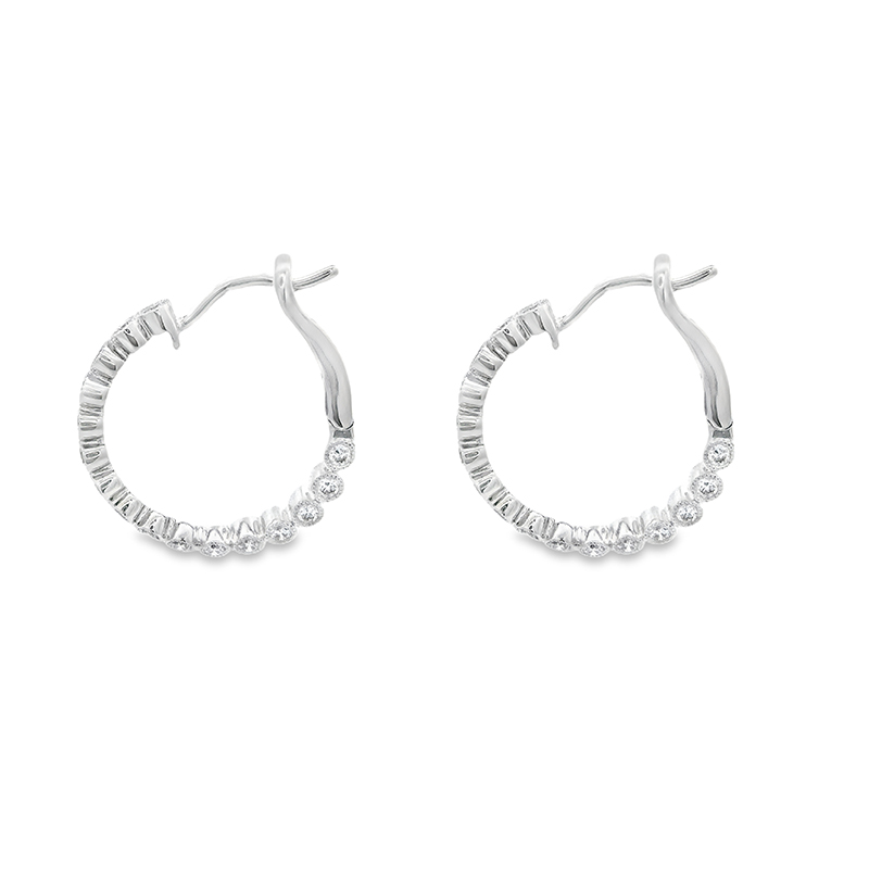 18K  Gold Diamond Hoop Earrings -0.70 inch