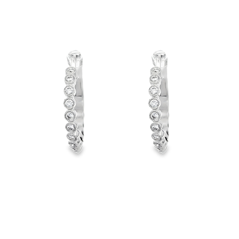 18K  Gold Diamond Hoop Earrings -0.70 inch