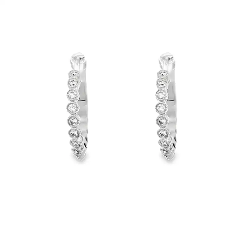 18K  Gold Diamond Hoop Earrings -0.70 inch