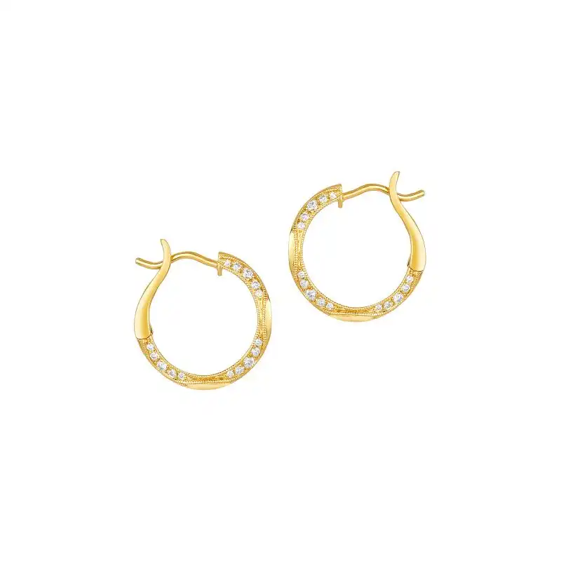 18K Yellow Gold Diamond Huggies Earrings