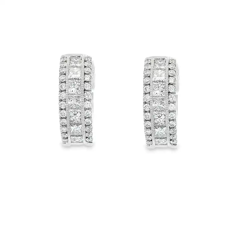 18K Gold Diamond Huggie Earrings - 0.60 inch