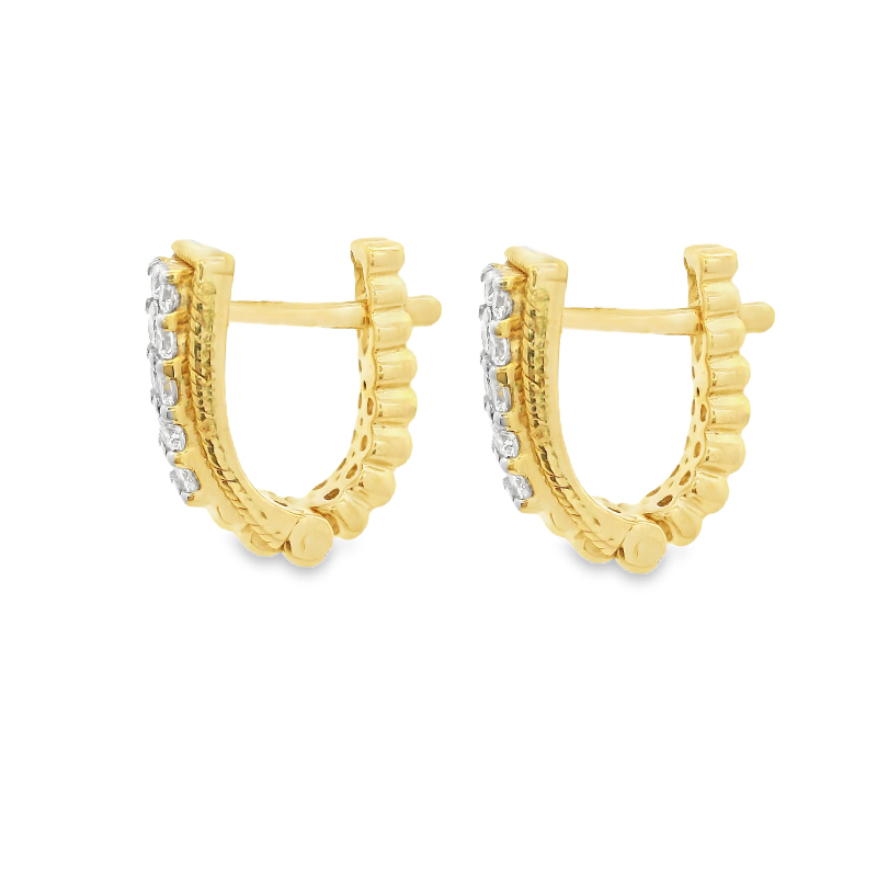 18K Yellow  Gold Diamond Huggies Earrings