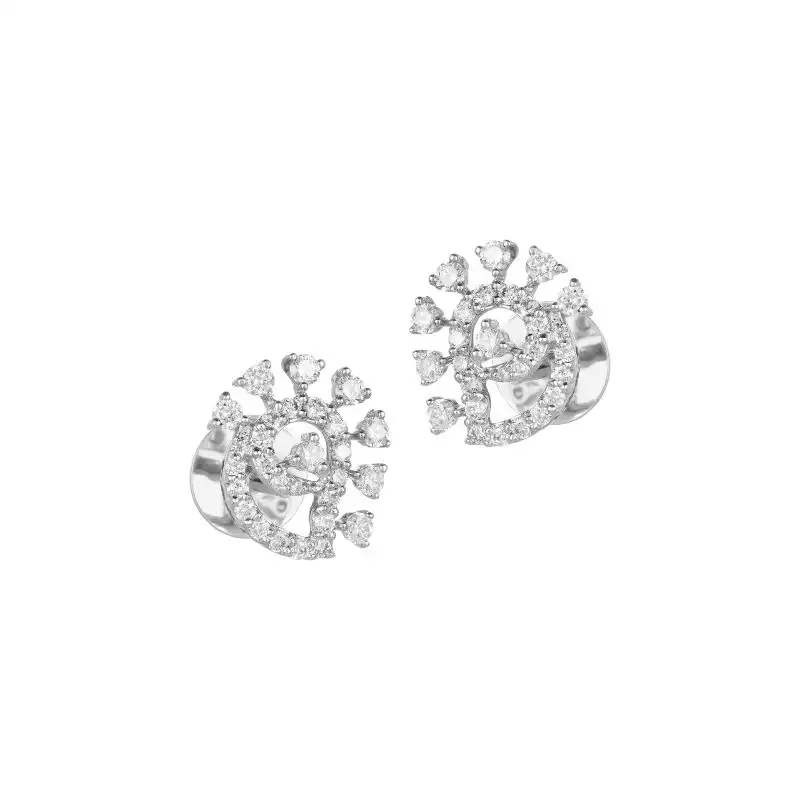 18K White Gold Diamond Curve Encrusted Stud Earrings