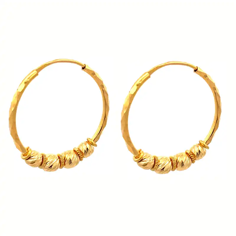 22k Gold Hoop Earrings - Diameter 27 mm