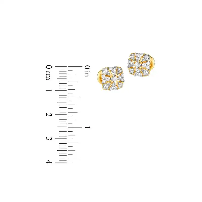 18K Two tone Gold Diamond Square Cluster Stud Earrings