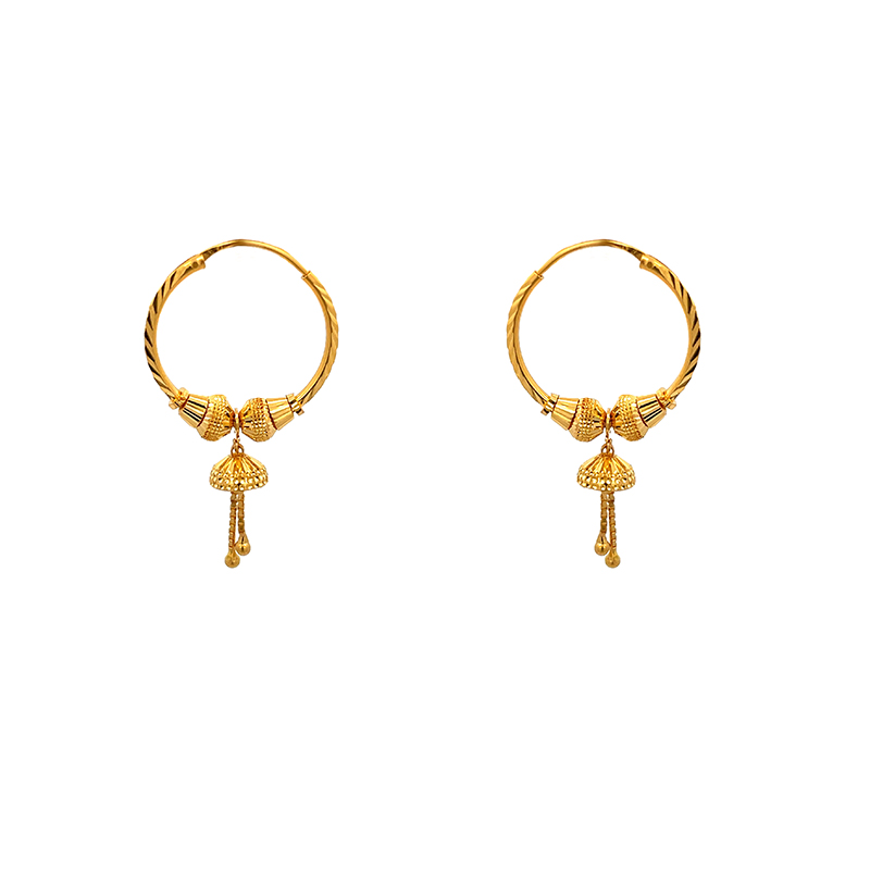 22K Gold Hoops with tassles - ER-528