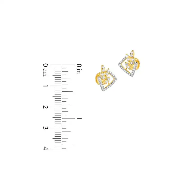 18K Yellow Gold Diamond Abstract Geometric Stud Earrings