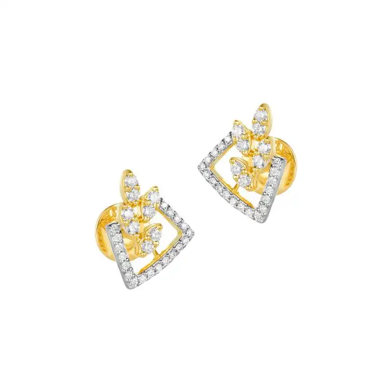 18K Yellow Gold Diamond Abstract Geometric Stud Earrings