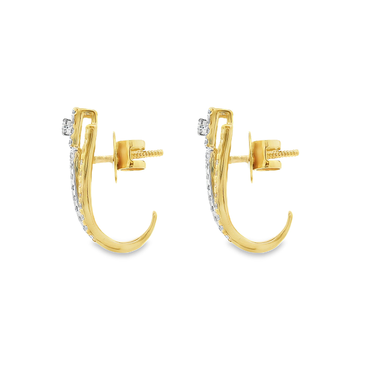 18K Gold Diamond Huggies Earrings - 0.8 inch