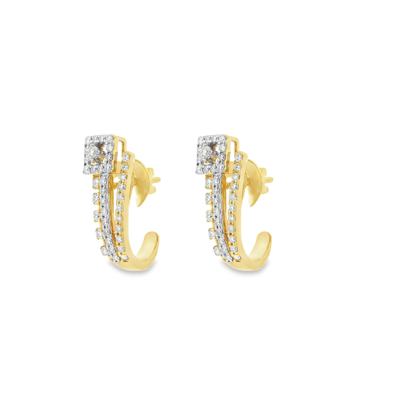 18K Gold Diamond Huggies Earrings - 0.8 inch