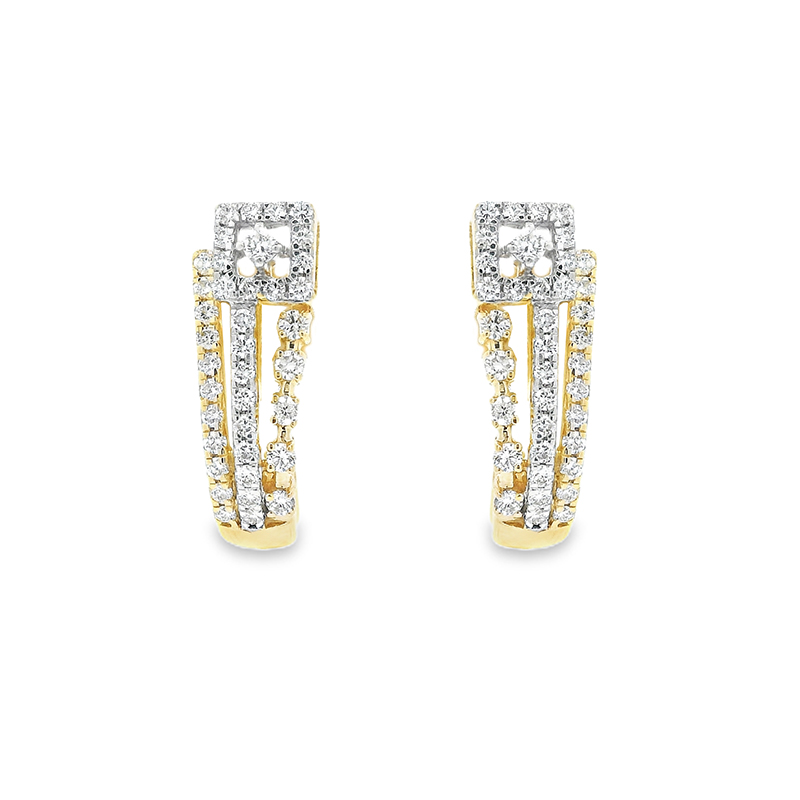 18K Gold Diamond Huggies Earrings - 0.8 inch