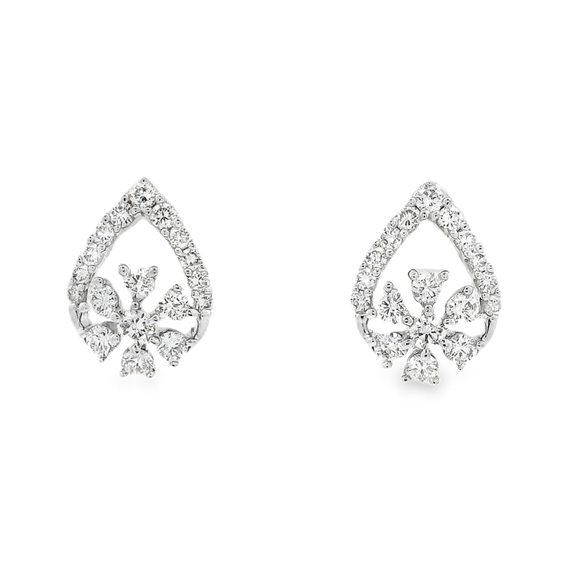 Tear drop design Gold Diamond Stud Earrings