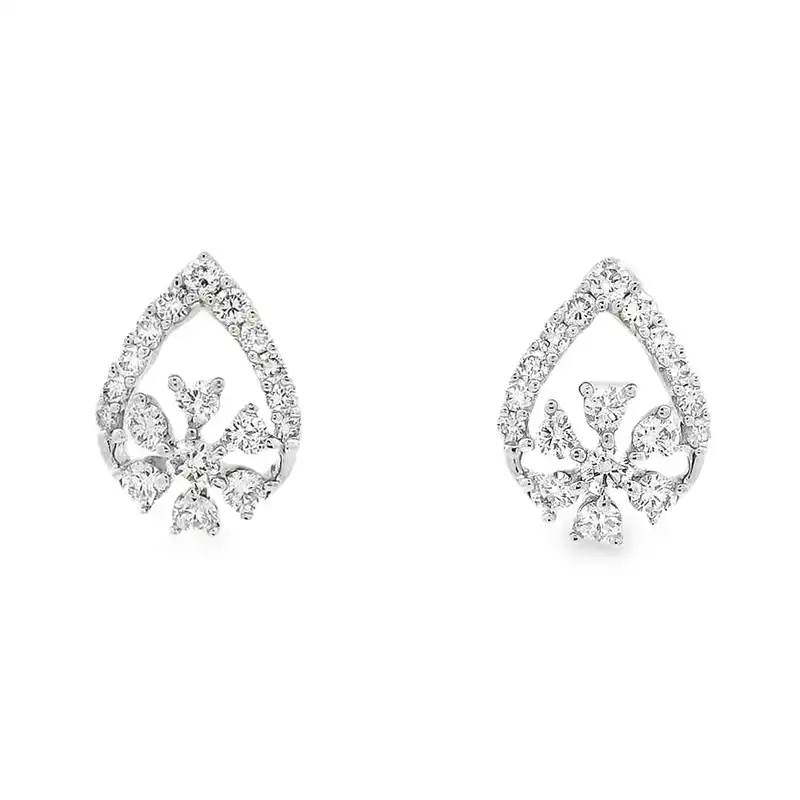 Tear drop design Gold Diamond Stud Earrings