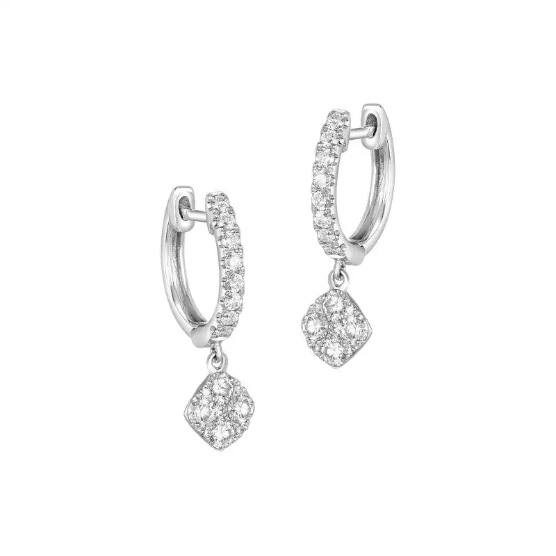 18K White Gold Pave Diamond Dangling Hoop Earrings