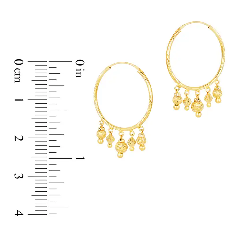 22K Yellow Gold Beaded Ball Hoop Earrings