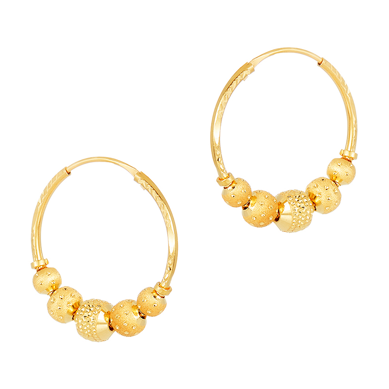 22K Yellow Gold Ball Hoop Earrings - ER-558