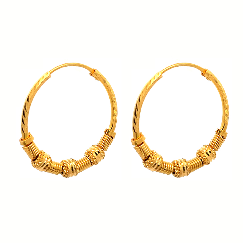 22k Gold Hoop Earrings - Diameter 25 mm