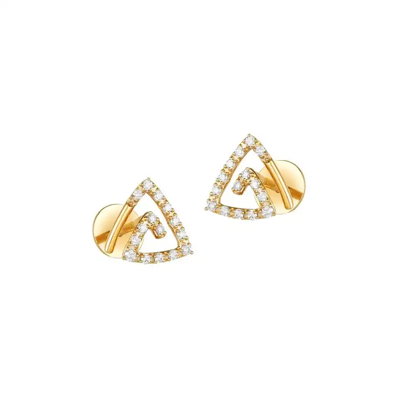 18K Yellow Gold Diamond Triangle Stud Earrings