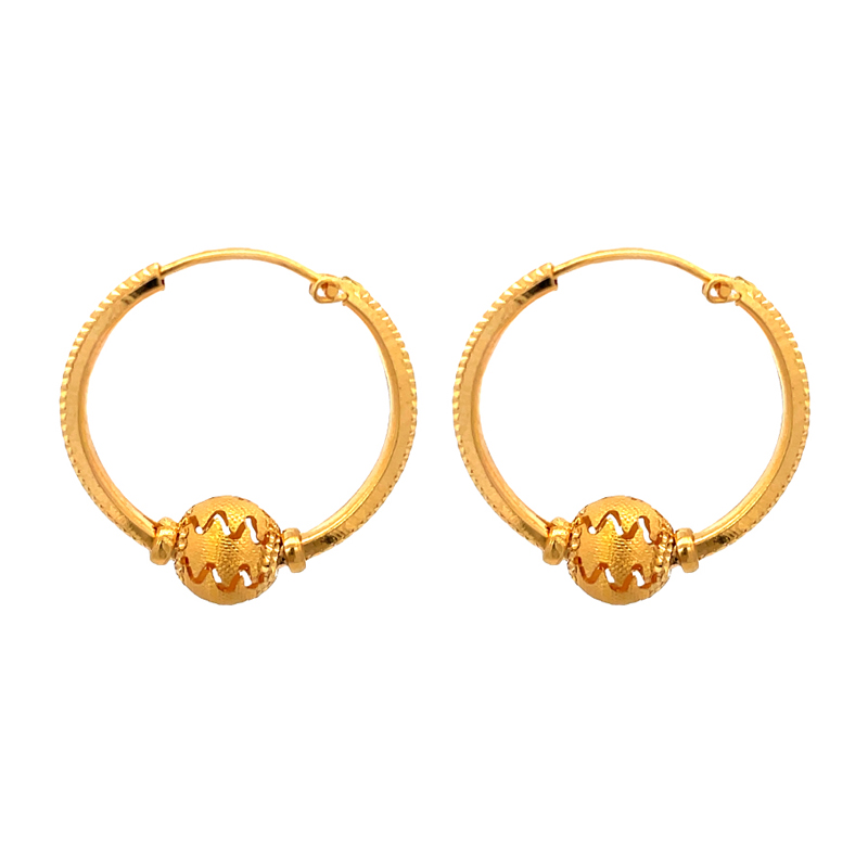 22K Yellow Gold Hoop Earrings - ER-582