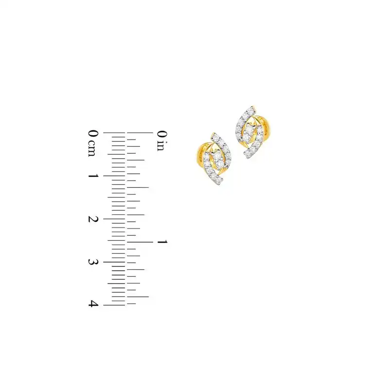 18K Two tone Gold Diamond Curved Stud Earrings