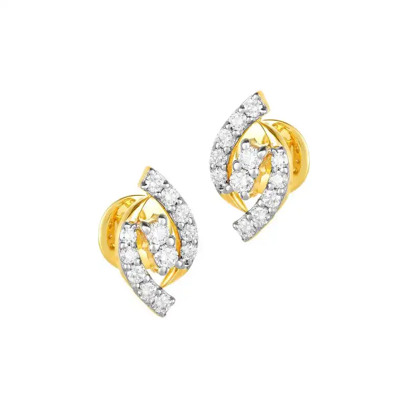 18K Two tone Gold Diamond Curved Stud Earrings