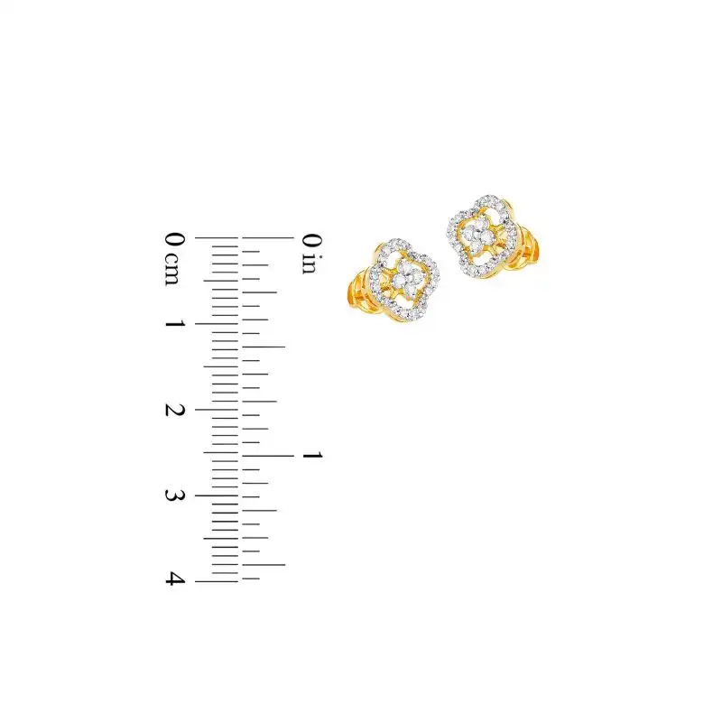 18K Two tone Gold Diamond Clover Stud Earrings