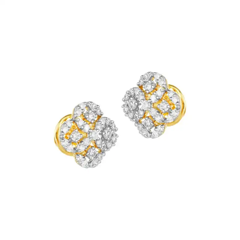 18K Two tone Gold Diamond Clover Stud Earrings