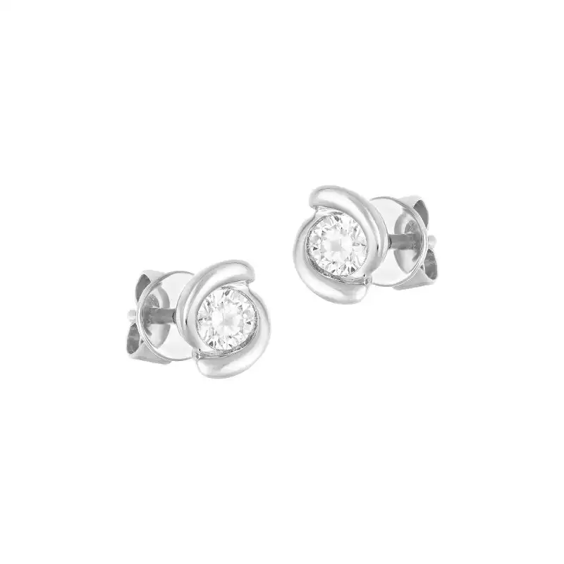 18K White Gold Diamond Simple Spiral Stud Earrings