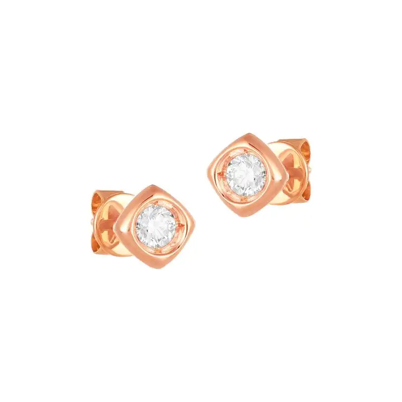 18K Rose Gold Diamond Simple Rhombus Stud Earrings