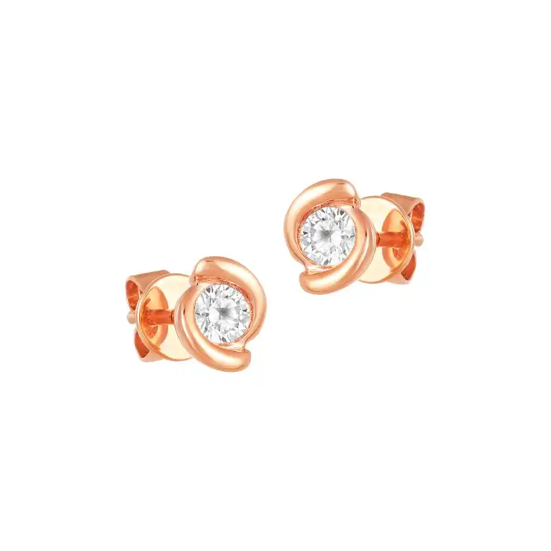 18K Rose Gold Diamond Simple Spiral Stud Earrings