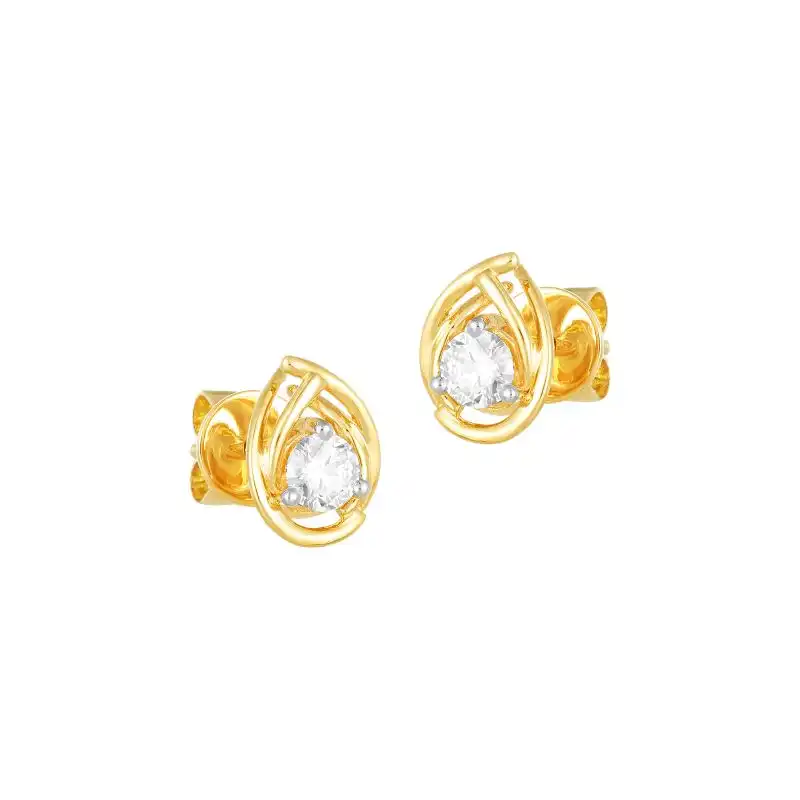 18K Yellow Gold Diamond Teardrop Stud Earrings