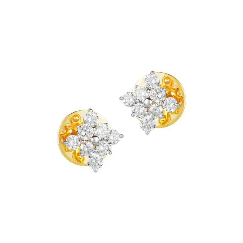 18K Two tone Gold Diamond Rhombus Cluster Stud Earrings