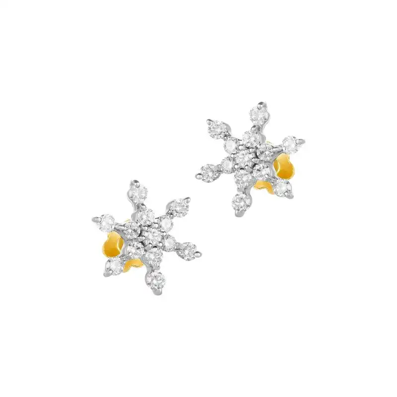 18K Two tone Gold Diamond Snowflake shaped Stud Earrings