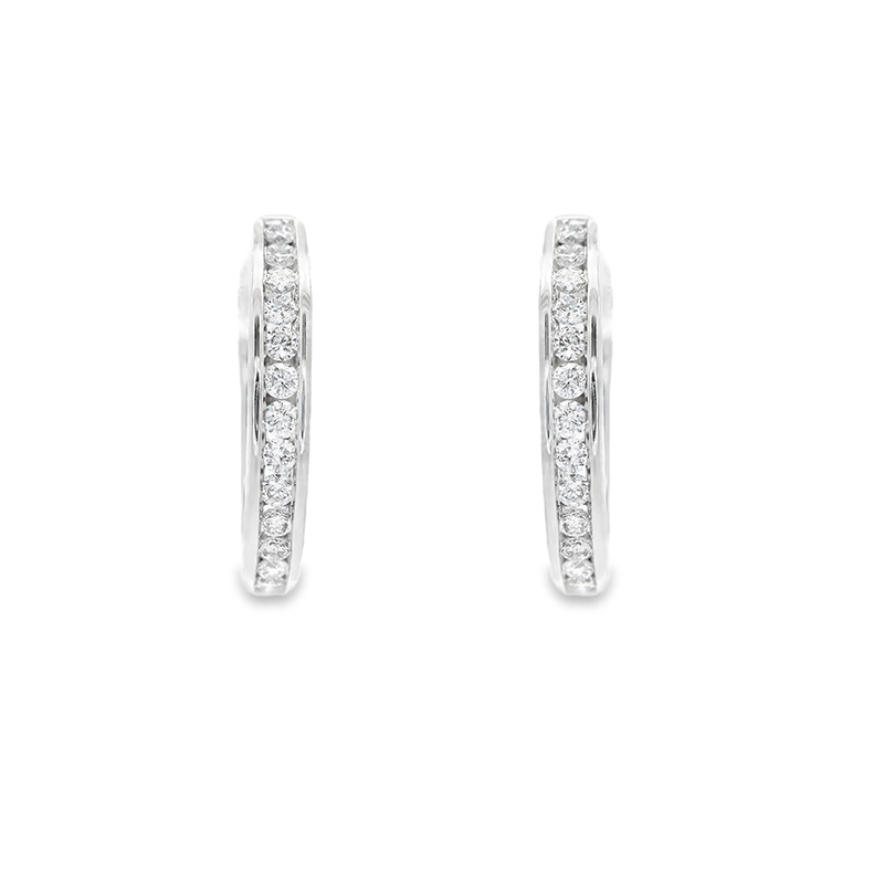 18K White Gold Diamond Huggies Earrings