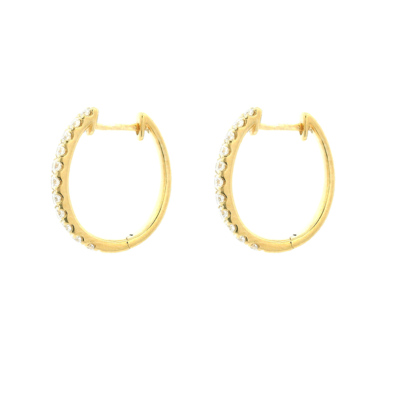 18K Gold Diamond Huggies Earrings - 0.7 inch