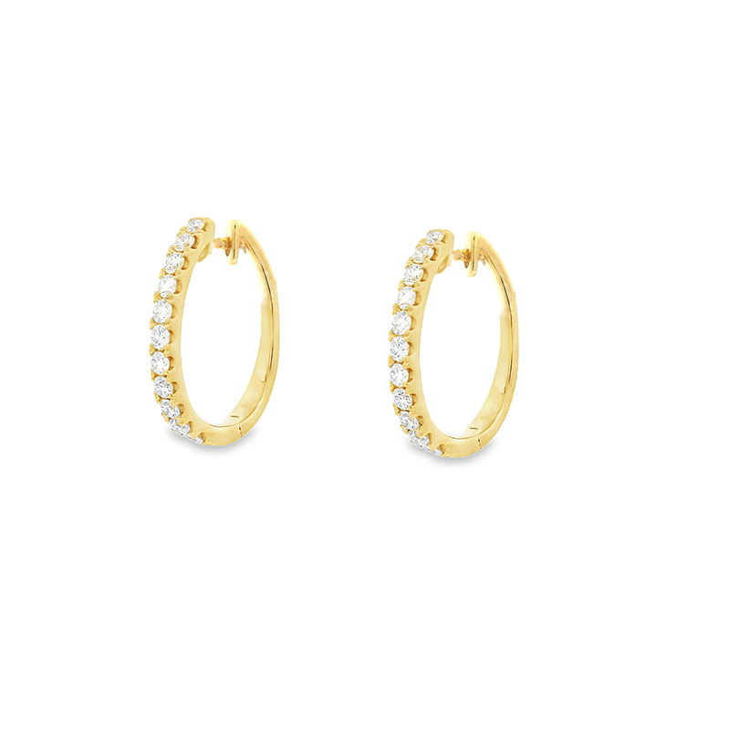 18K Gold Diamond Huggies Earrings - 0.7 inch