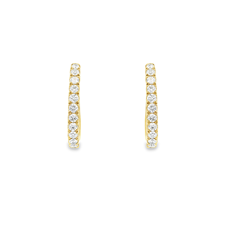 18K Gold Diamond Huggies Earrings - 0.7 inch