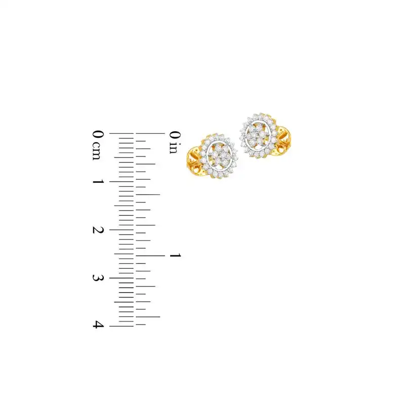 18K Two tone Diamond Round Floral Stud Earrings